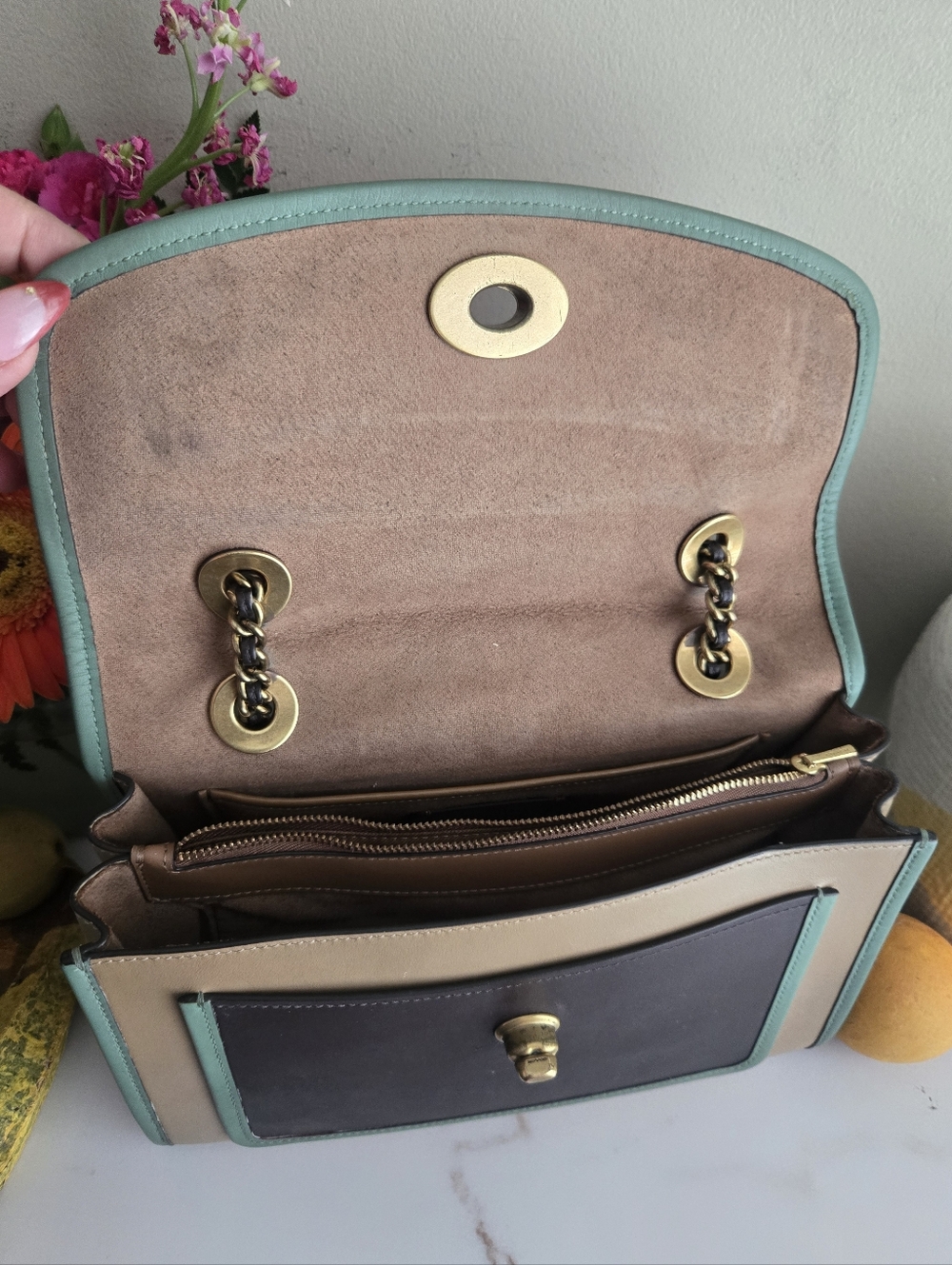 GUC Coach Parker Soft Colorblock Turnlock Leather Shoulder Bag - Picture 11 of 15